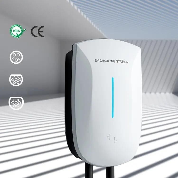 स्तर 2 7kw 11kw 22kw चार्जिंग प्वाइंट फास्ट वॉल माउंटेड EV चार्जिंग स्टेशन एलईडी संकेतक